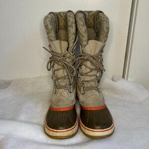 SOREL Joan of Arctic Knit Suede Snow Boots Waterproof Fossil Tan Size 8